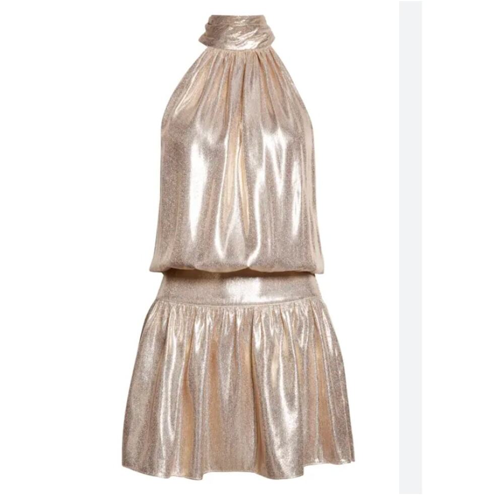 Ramy Brook Alexi Gold Metallic Silk Blend Dress Sz S Sleeveless Party Cocktail